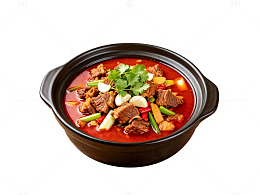 砂锅红汤牛肉美食插画