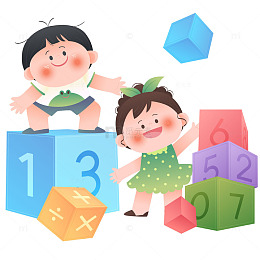 彩色数字积木益智游戏孩子玩耍儿童教育插画