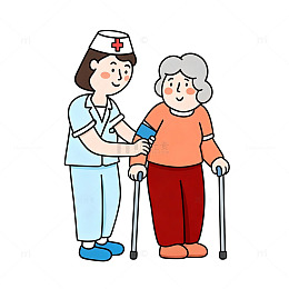 护士搀扶老年患者卡通场景插画素材免扣