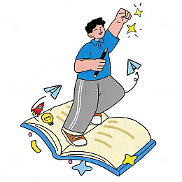 书本上奔跑的少年学习励志插画免扣素材