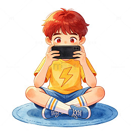 卡通男孩玩手机