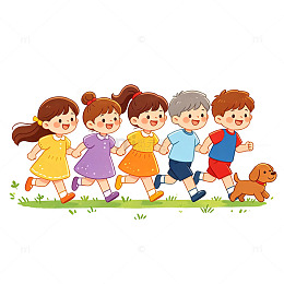 卡通儿童跑步插画素材