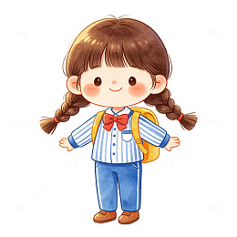 卡通小女孩学生装插画素材