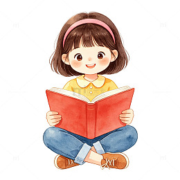 可爱女孩阅读插画