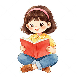 卡通女孩阅读插画设计素材