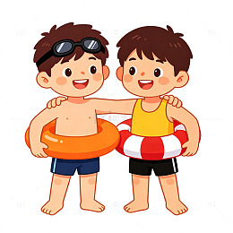 夏日童趣泳装卡通插画