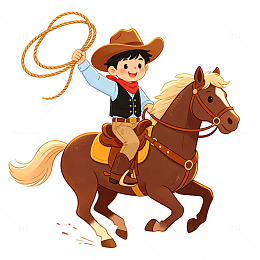 卡通牛仔骑马插图