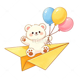 可爱小熊纸飞机飞行插画