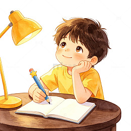 卡通男孩书桌学习插画