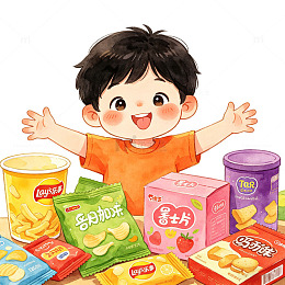 卡通零食欢乐插画