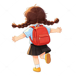 卡通女孩上学插画