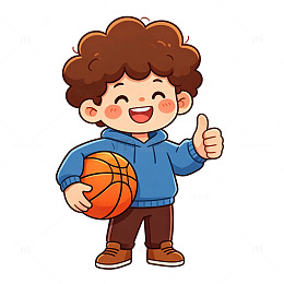 卡通男孩篮球插图