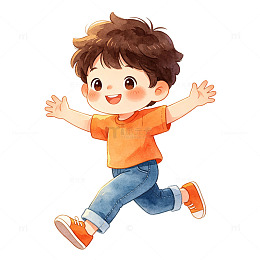 卡通男孩欢跳跃插画
