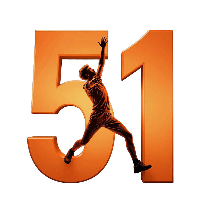 橙色数字51中的人体跳跃