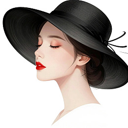 戴着黑色宽檐帽的女性侧脸