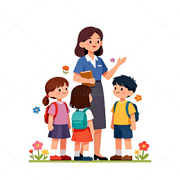 卡通教师教小朋友