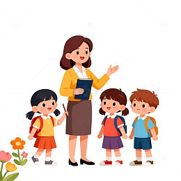 卡通教师与学生插画素材