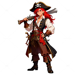 动漫海盗女性角色插画