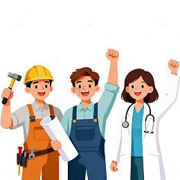 卡通职业人物团结插画