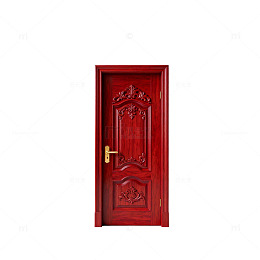 红色雕花木门模型