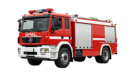 红色消防车侧面展示图片