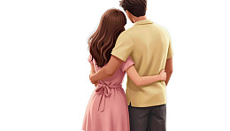 情侣背影拥抱温馨画面