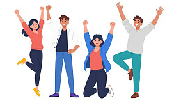 四人欢庆跳跃庆祝图片