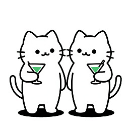 两只猫咪手持鸡尾酒杯