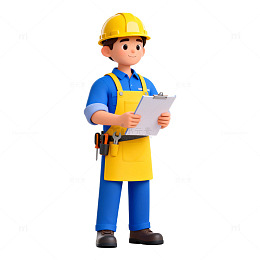 卡通工人施工记录插画素材