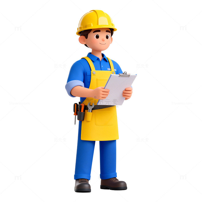卡通工人施工记录插画素材