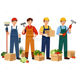 卡通工人运输蔬菜插画