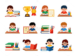 卡通学习场景插画素材
