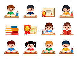 卡通儿童学习元素矢量插画