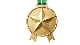 金色奖牌配绿色丝带图片