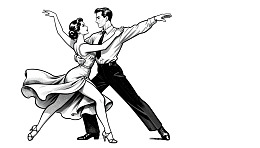 黑白插画中的优雅双人舞