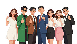 商务团队竖大拇指合影