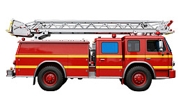 红色消防云梯车侧面图