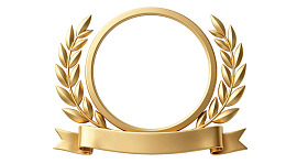 金色圆形奖章配橄榄枝装饰