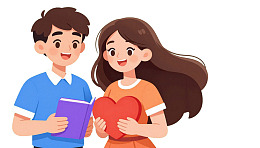 情侣手持书本与爱心图片