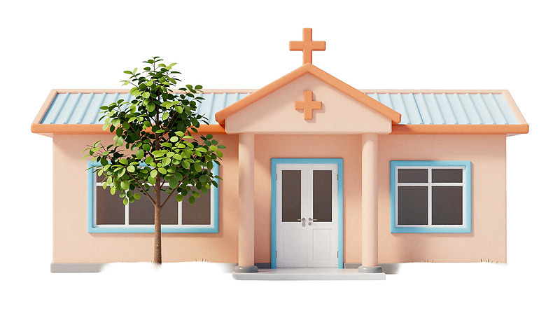 粉色教堂建筑配绿树图片