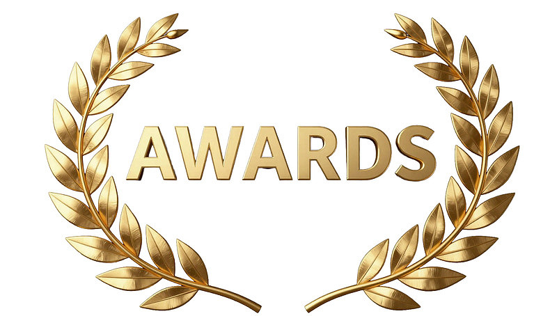 金色奖章与 laurel 枝叶环绕