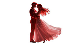情侣浪漫相拥红裙飘逸