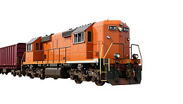 橙色火车头牵引车厢图片