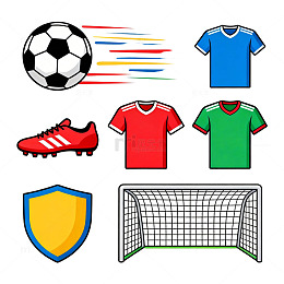 足球元素卡通矢量插画