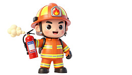 卡通消防员手持灭火器