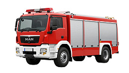 红色消防车侧面展示图片