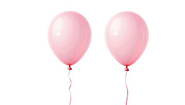 两个粉色气球漂浮在白色背景上