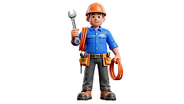 卡通建筑工人手持工具