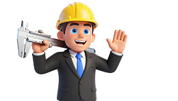 戴安全帽工程师手持卡尺挥手