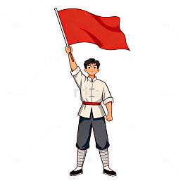 卡通举旗少年插画素材